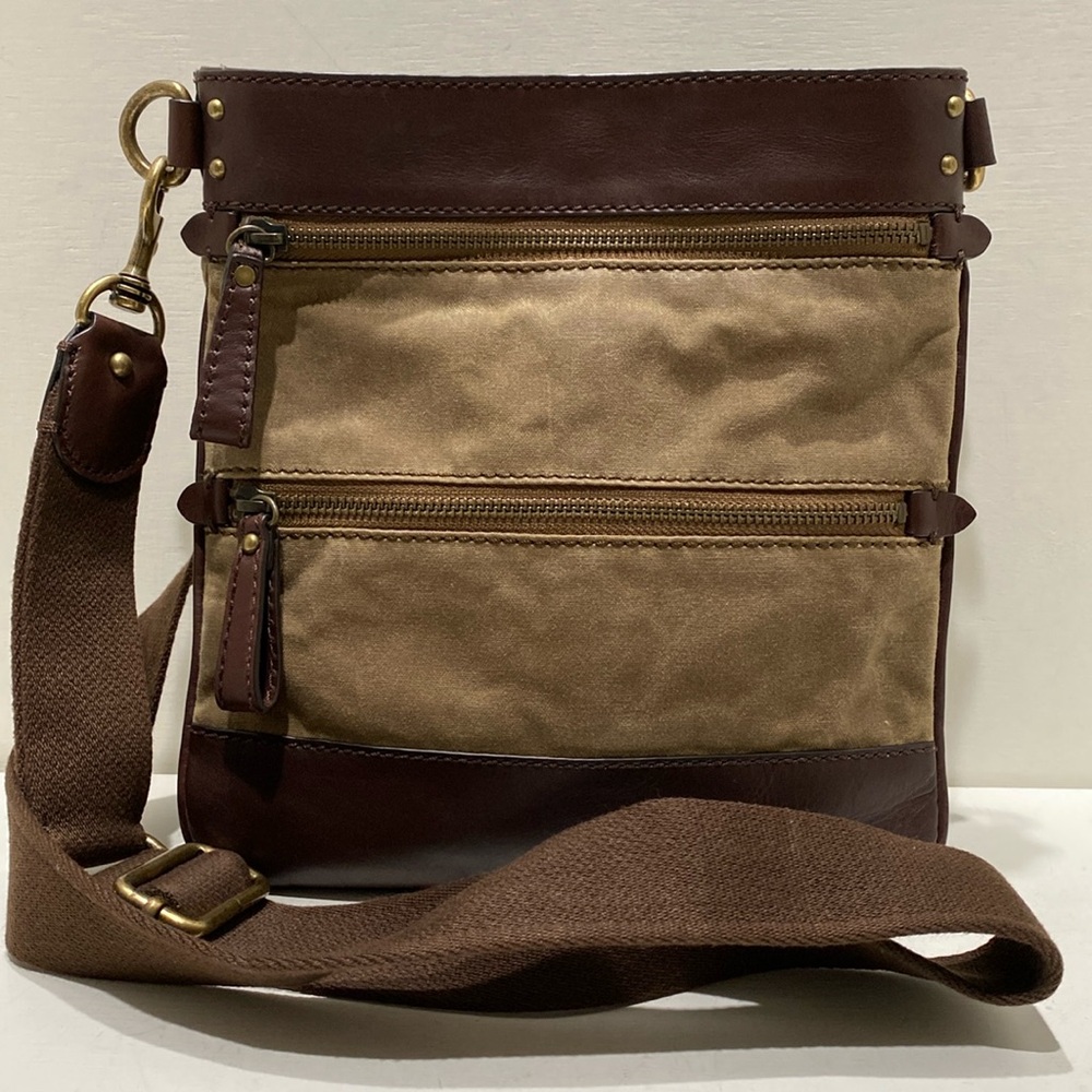 Brooks Brothers “1818” Brown Canvas/ Leather Messenger/ Crossbody Bag
